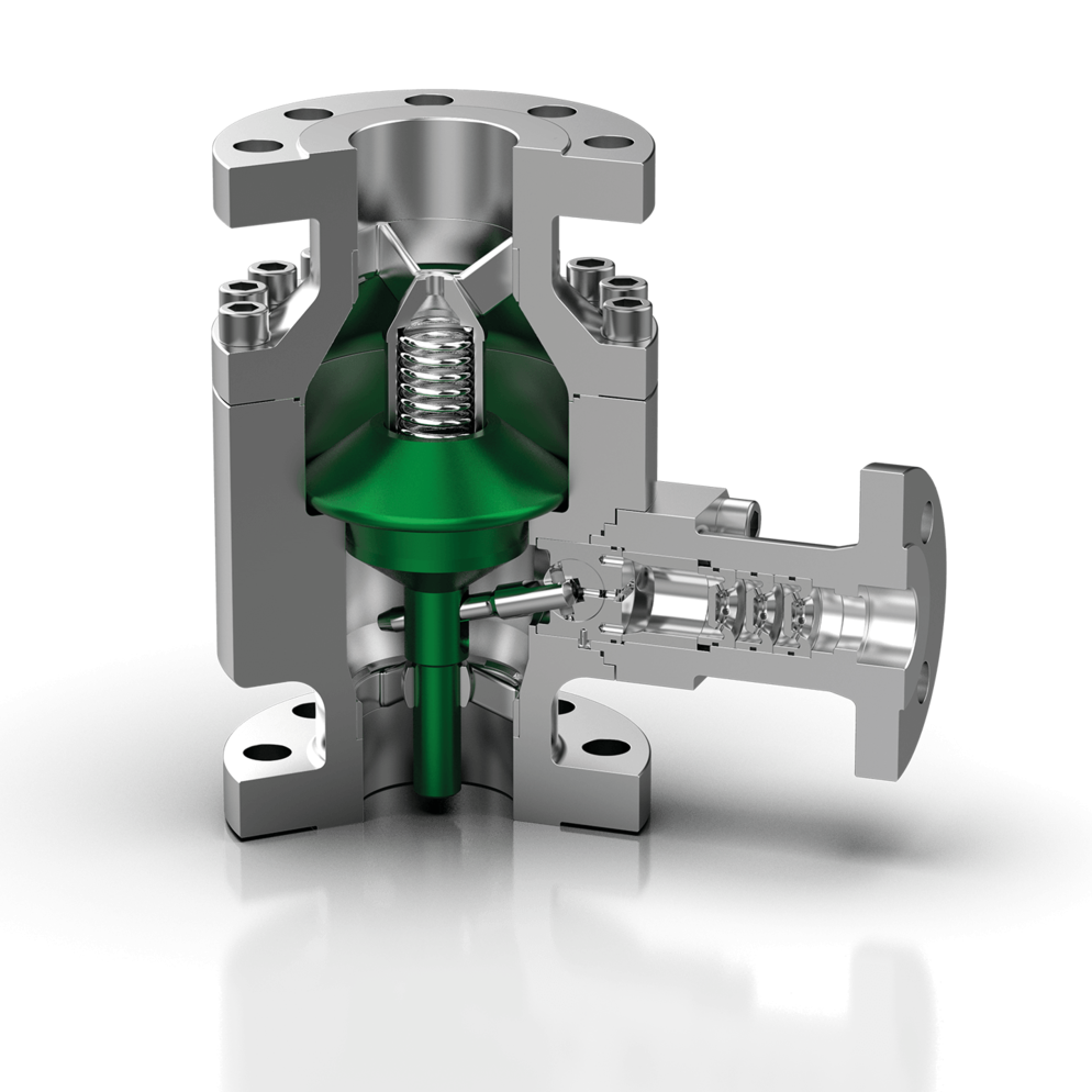 3D rendering of Schroeder Valves SSV 10–12 with multistage throttles SSV 11 with high-pressure bypass SSV12 with enlarged bypass