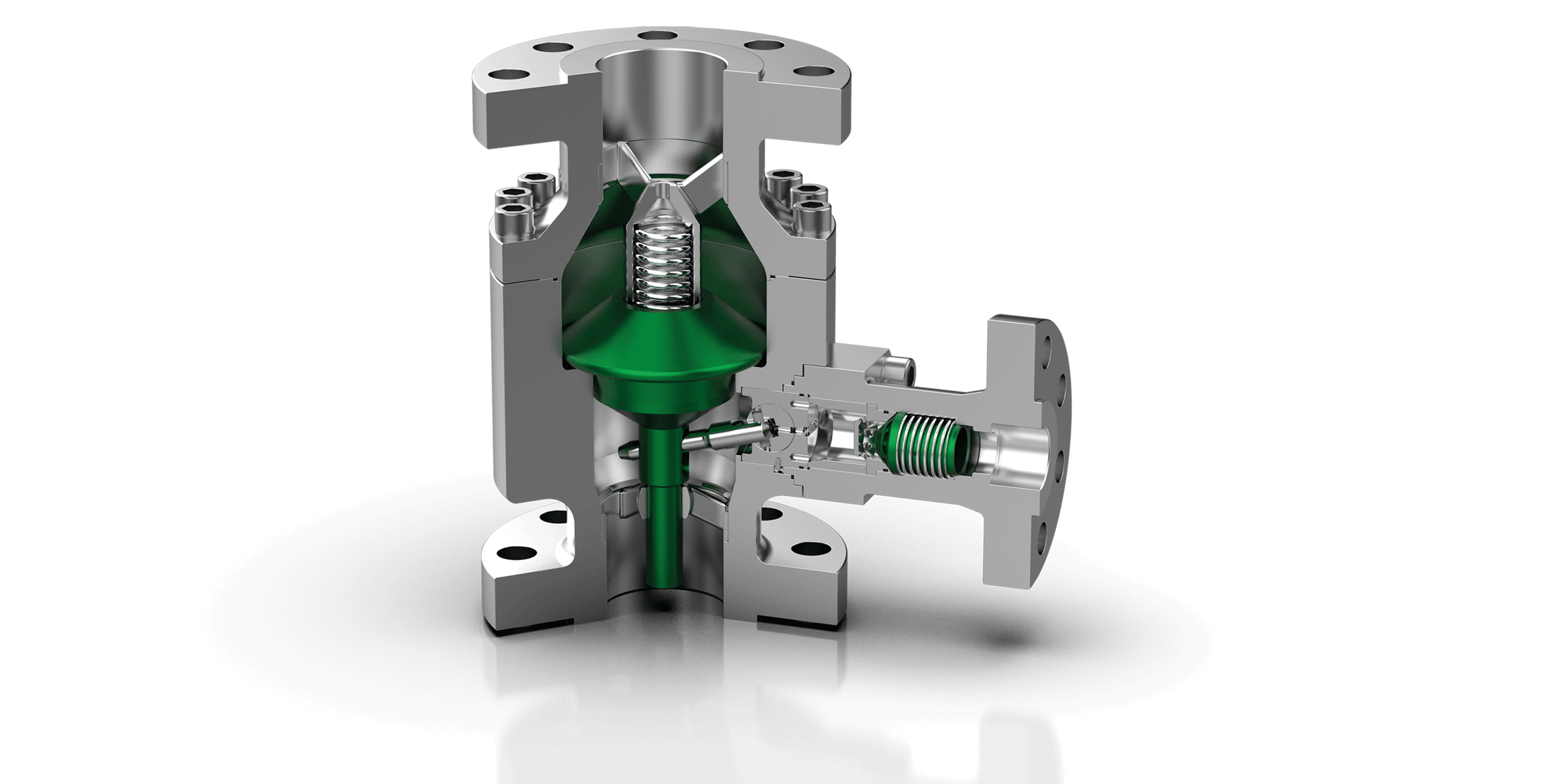 3D rendering of Schroeder Valves  SSV 18–20 with non-return valve in the bypass SSV 19 with high-pressure bypass SSV 20 with enlarged bypass